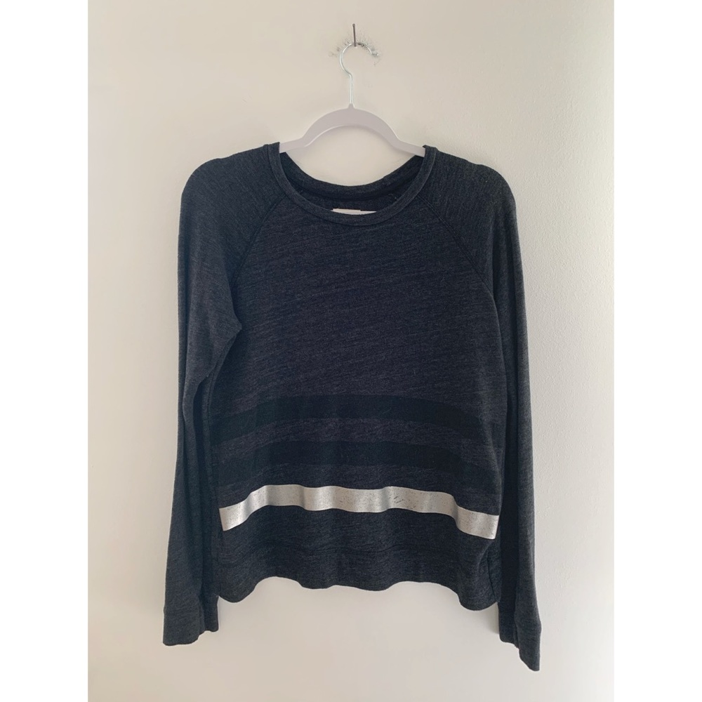 SUNDRY Dark Monochrome Stripe Crewneck Sweatshirt
